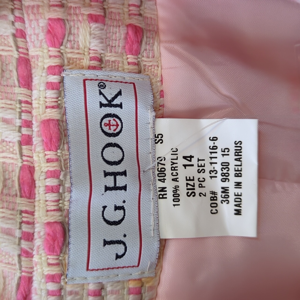 Vintage, J. G. Hook, Pink And Cream Tweed Two Piece Power Suit. Size 14 - Picture 5 of 13